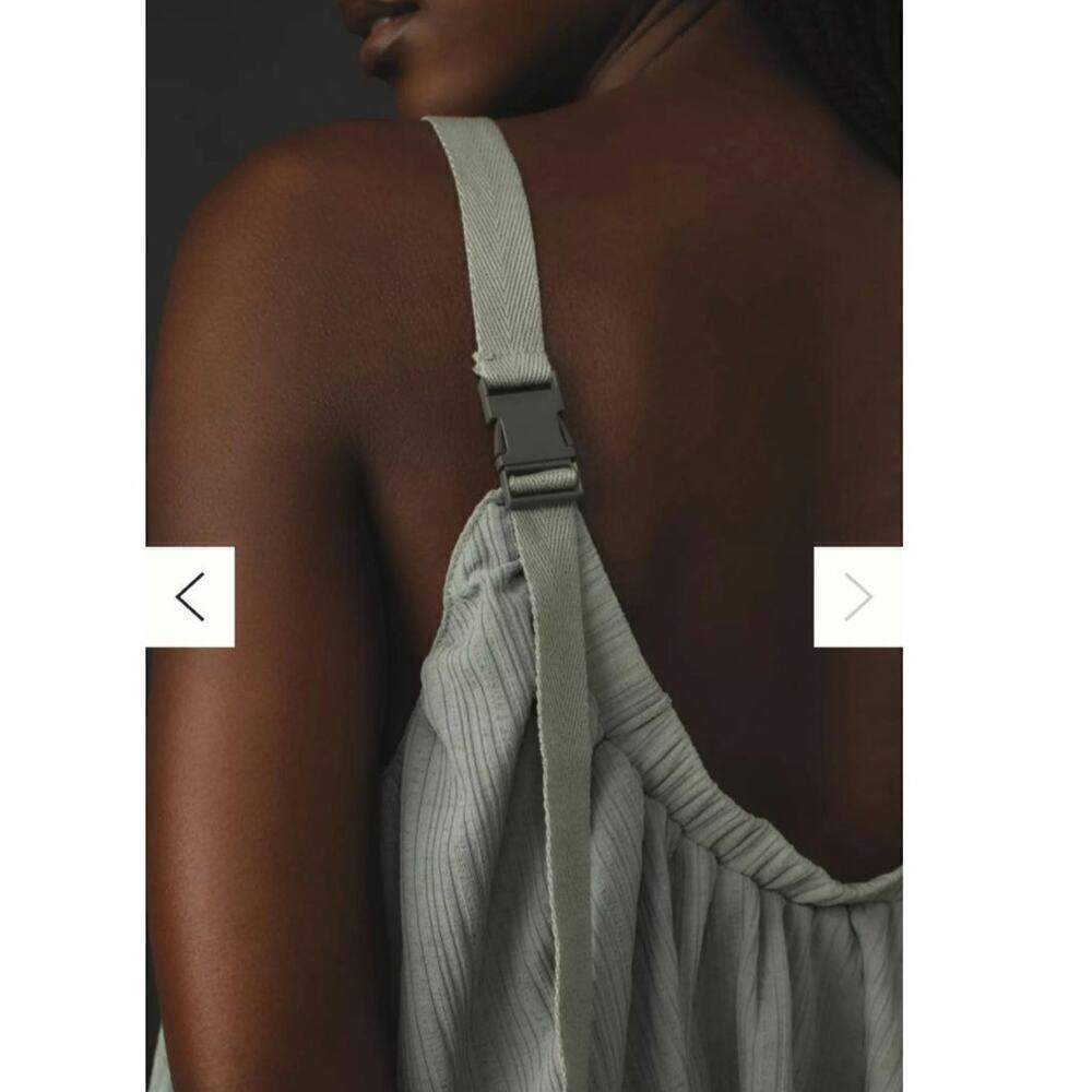 Anthropologie Sheer Ribbed Buckle Bubble Tank Green Size Medium Large NWT Crop - Picture 6 of 13